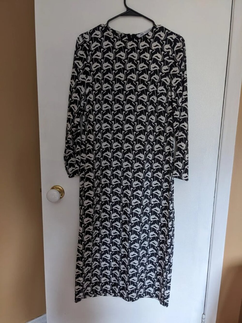 Zara Black White Abstract Print Midi Dress Minimalist Chic Size Small NWT - Picture 4 of 11
